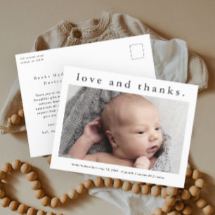 Liebe und Dank Baby Foto Geburtsanzeige Postkarte