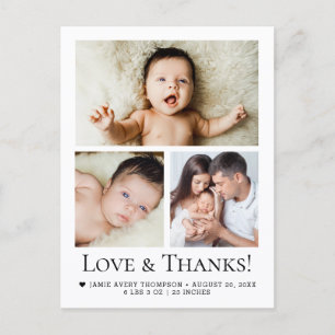 Liebe und Dank Baby Foto Geburtsanzeige Postkarte
