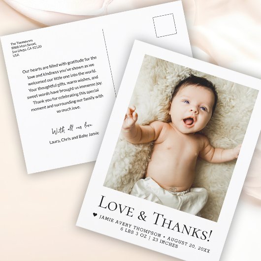 Liebe und Dank Baby Foto Geburtserklärung Postkarte