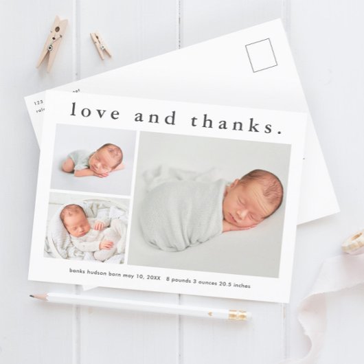 Liebe und Dank Baby Foto Geburtserklärung Postkarte