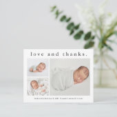 Liebe und Dank Baby Foto Geburtserklärung Postkarte (Stehend Vorderseite)