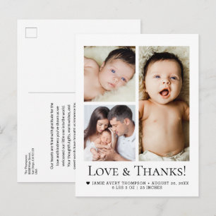 Liebe und Dank Baby-Fotocollage Geburt Postkarte