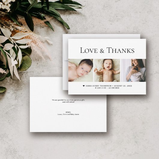 Liebe und Dank Baby Fotos Minimale Geburt Dankeskarte