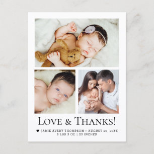 Liebe und Dank Baby Girl Foto Geburtsanzeige Postkarte