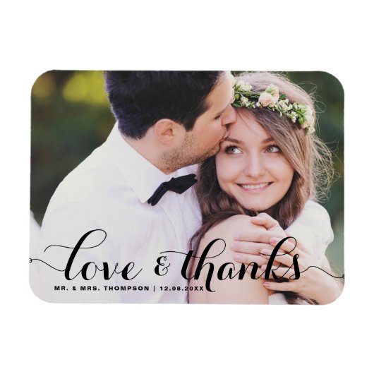 Liebe und Dank | Black Calligraphy Foto Wedding Magnet (Horizontal)