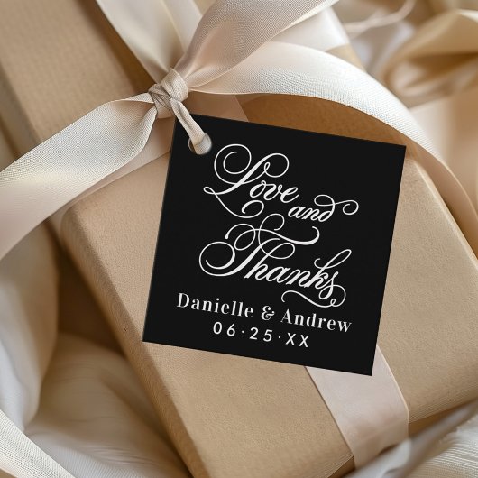 Liebe und Dank Black Calligraphy Wedgram Geschenkanhänger