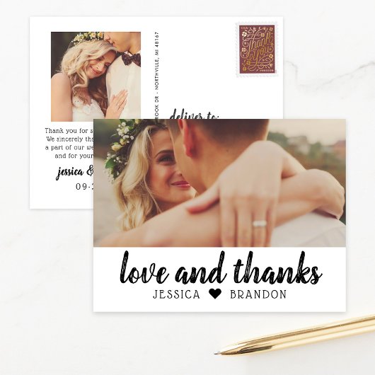 Liebe und Dank Black Rustic Script Hochzeitsschrei Postkarte