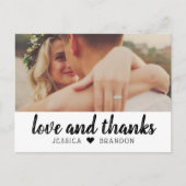 Liebe und Dank Black Rustic Script Hochzeitsschrei Postkarte (Vorderseite)