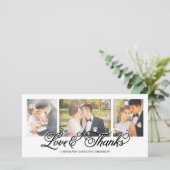Liebe und Dank Black Script 3-Foto Dankeskarte (Stehend Vorderseite)