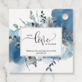 Liebe und Dank, Blue Watercolor und Floral Geschenkanhänger (Rückseite)