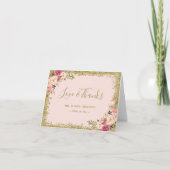 Liebe und Dank Blush Pink Gold Glitzer Floral Dankeskarte (Vorderseite)