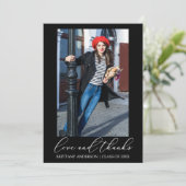 Liebe und dank Calligraphy Ink Abschluss Foto Dankeskarte (Stehend Vorderseite)