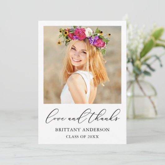 Liebe und dank Calligraphy Ink Script Abschluss Dankeskarte (Stehend Vorderseite)