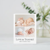 Liebe und Dank Custom Foto Baby Dusche Postkarte (Stehend Vorderseite)