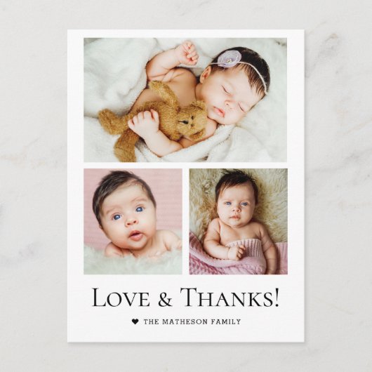 Liebe und Dank Custom Foto Collage Baby Dusche Postkarte (Vorderseite)