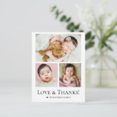 Liebe und Dank Custom Foto Collage Baby Dusche Postkarte (Stehend Vorderseite)