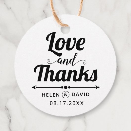 Liebe und Dank der eleganten Typografie Hochzeit Geschenkanhänger (Rückseite)