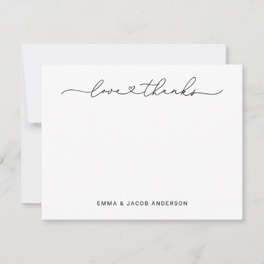 Liebe und Dank der modernen Black Wedding Monogram Dankeskarte (Vorderseite)