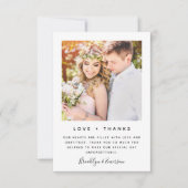 Liebe und Dank der modernen Hochzeit des Fotos Dankeskarte (Vorderseite)