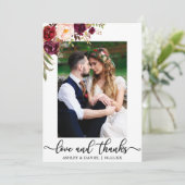 Liebe und Dank, die Foto Burgunder mit Blumen Dankeskarte (Stehend Vorderseite)