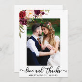 Liebe und Dank, die Foto Burgunder mit Blumen Dankeskarte (Vorne/Hinten)