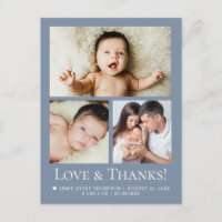 Liebe und Dank Dusty blue Baby-Foto-Ankündigung