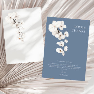 Liebe und Dank Dusty Blue Weiße Orchidee Hochzeit Dankeskarte