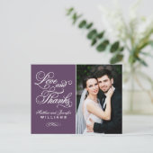Liebe und Dank Eggplant Wedding Foto Vielen Dank Postkarte (Stehend Vorderseite)