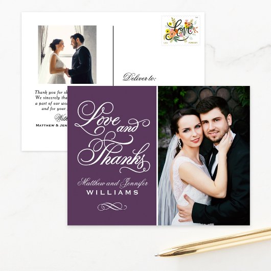 Liebe und Dank Eggplant Wedding Foto Vielen Dank Postkarte