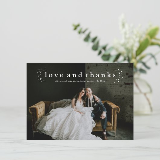 Liebe und dank einfachem Foto Hochzeit Dankeskarte (Stehend Vorderseite)