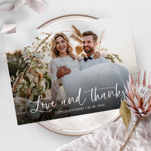 Liebe und Dank Elegane Kalligrafie Foto-Hochzeit Dankeskarte