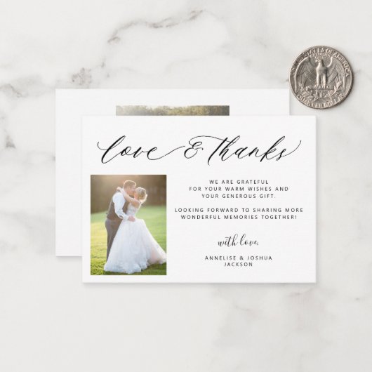 Liebe und dank elegantes Foto Hochzeit danke Mitteilungskarte (Vorderseite/Rückseite Beispiel)
