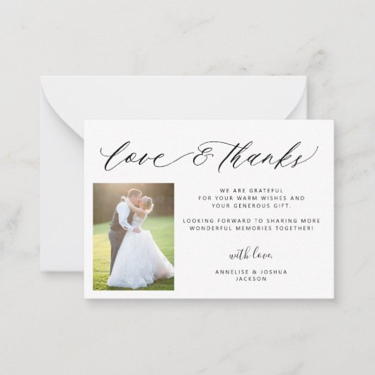 Liebe und dank elegantes Foto Hochzeit danke Mitteilungskarte (Vorderseite)