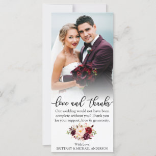 Liebe und Dank floral Burgundy Wedding Card Karte