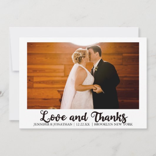 Liebe und Dank Foto Chic Cursive Script Hochzeit Dankeskarte (Vorderseite)