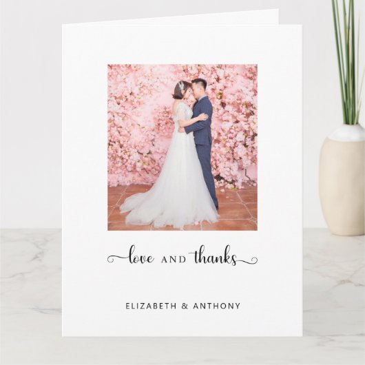 Liebe und Dank Foto Elegante Script Chic Hochzeit Dankeskarte (Vorderseite)