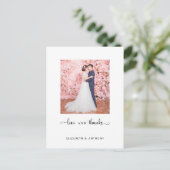 Liebe und Dank Foto Elegante Script Chic Hochzeit Postkarte (Stehend Vorderseite)
