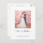 Liebe und Dank Foto Elegante Script Chic Hochzeit Postkarte (Vorne/Hinten)