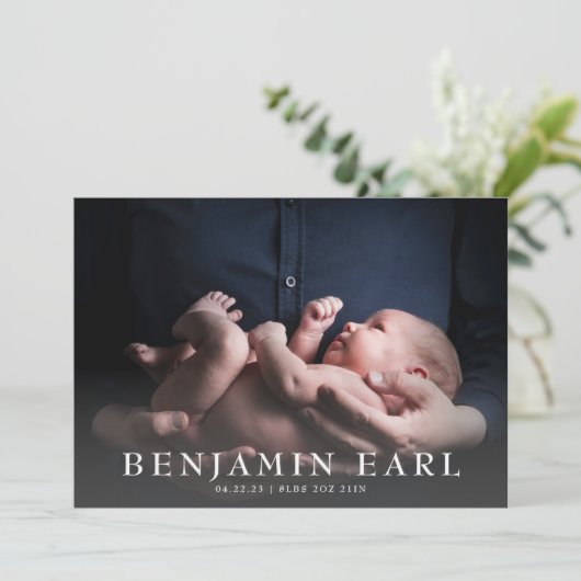 Liebe und Dank Foto Geburtskarte Ankündigung (Stehend Vorderseite)