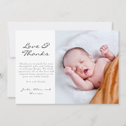 Liebe und Dank Foto Geburtskarte Ankündigung (Rückseite)