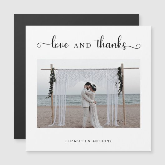 Liebe und Dank Foto Hochzeit Einfaches Elegantes C Magnetkarte (Vorne/Hinten)