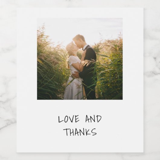 Liebe und Dank Foto Lässig Handwriting Hochzeit Weinetikett (Einzelnes Label)
