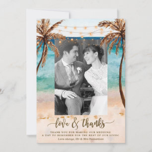 Liebe und Dank Foto Strand tropische Hochzeit Dankeskarte