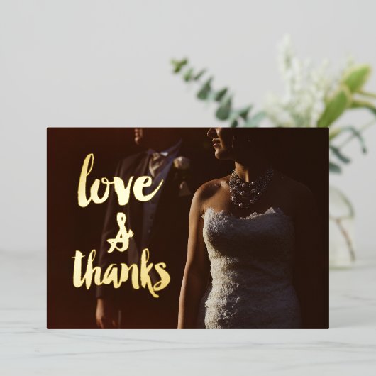 Liebe und Dank Foto Vielen Dank für Ihre Hochzeit Folieneinladung (Stehend vorne)