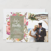 Liebe und dank Fotokarte boho rosa Flora Dankeskarte (Vorderseite)