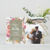 Liebe und dank Fotokarte boho rosa Flora Dankeskarte (Stehend Vorderseite)