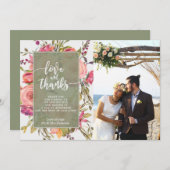 Liebe und dank Fotokarte boho rosa Flora Dankeskarte (Vorne/Hinten)