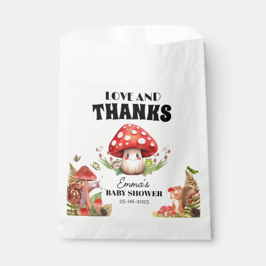 Liebe und Dank Fungi Mushroom Moth Baby Dusche Geschenktütchen (Vorderseite)
