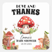 Liebe und Dank Fungi Mushroom Moth Baby Dusche Quadratischer Aufkleber (Vorderseite)