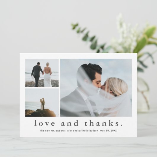 Liebe und Dank für das HochzeitsFoto Dankeskarte (Stehend Vorderseite)